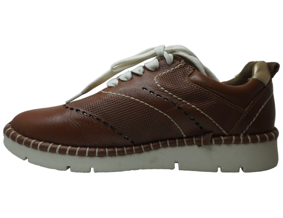 Tenis casual mujer hecho de piel color camel