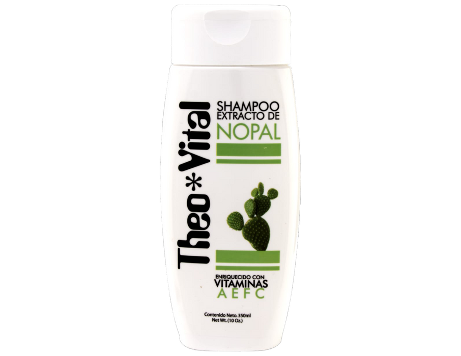 Shampoo Capilar con extracto de Nopal, ideal para el uso diario es un fino y nutritivo shampoo que proporciona un estimulo natural y un gran beneficio al cuero cabelludo dejando el cabello limpio, sedoso y brillante. Theo Vital tratamientos para la piel.