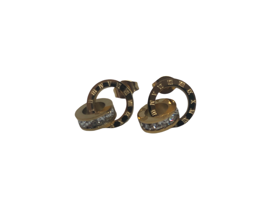 Aretes Dorados mini circulares con arracadas con piedras bisutería con baño de oro Modelo 5009