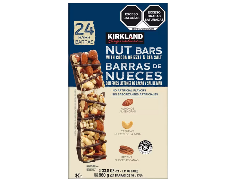 Kirkland Signature Barras de Nueces con Cacao y Sal de Mar 24 Piezas de 40g