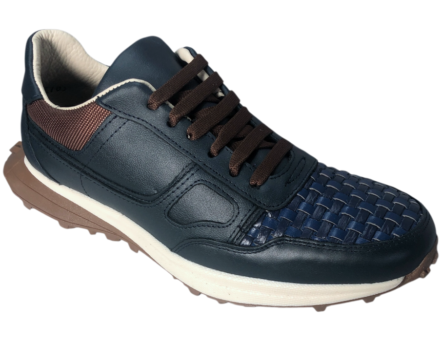 Tenis casuales de piel para hombre 90211 Azul