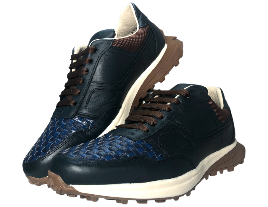 Tenis casuales de piel para hombre 90211 Azul