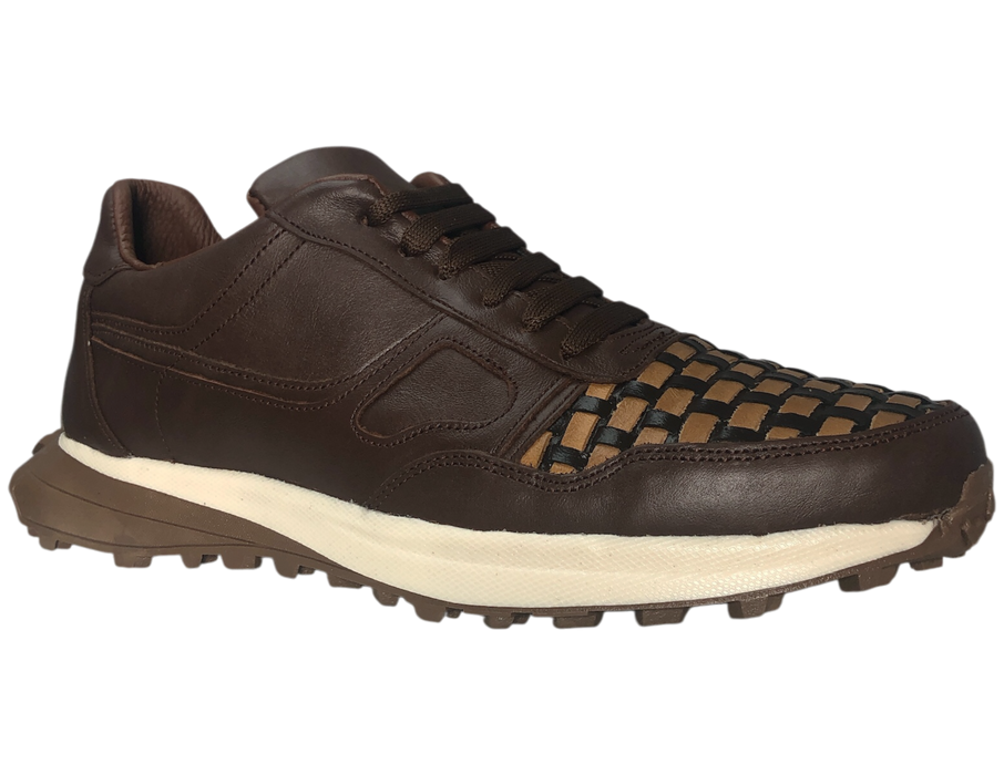 Tenis casuales de piel para hombre 90211 Café