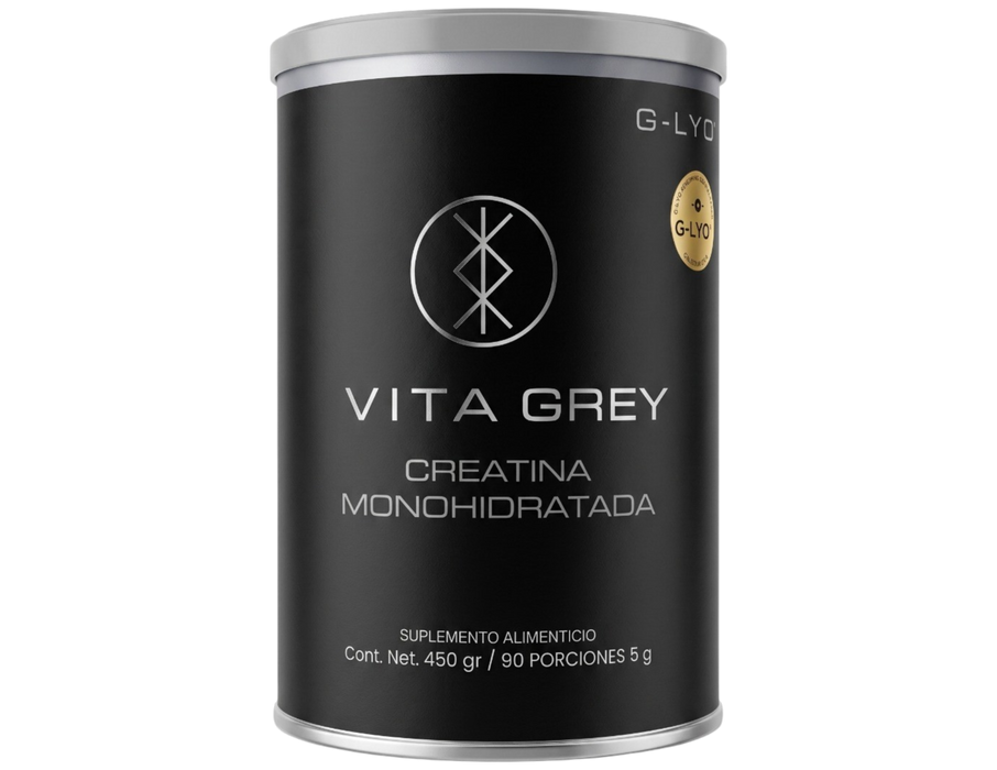 Vita Grey Creatina Monohidratada Micronizada 450 g | 100% Pura, 90 Porciones, Sin Sabor