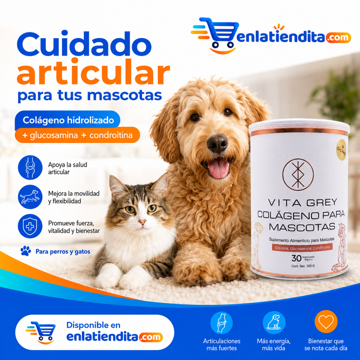 Vita Grey Mascotas 300 g | Colágeno Hidrolizado con Glucosamina y Condroitina para Perros y Gatos