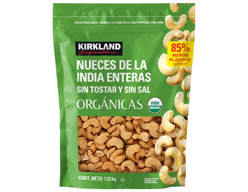 Kirkland Signature Nueces de la India Orgánicas sin Tostar y sin Sal 1.13kg
