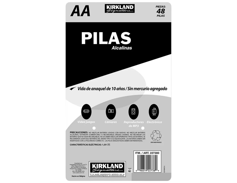 Kirkland Signature, Pilas Alcalinas AA de 48 Piezas