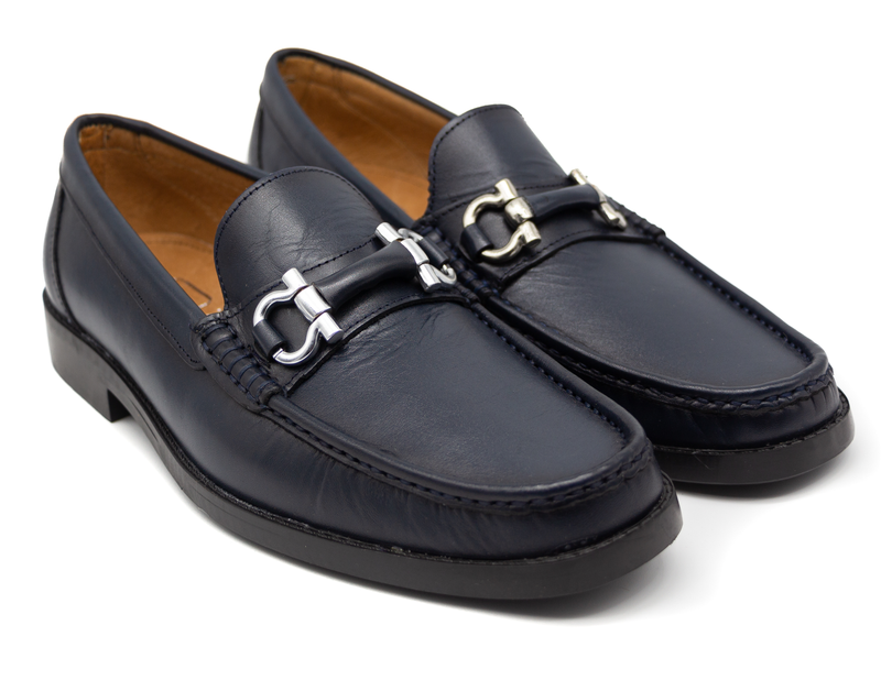 100% Leather Moccasins Model 216 Color Blue